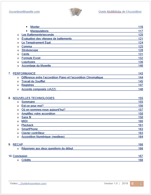 Table des matières du Guide de l'Accordéon