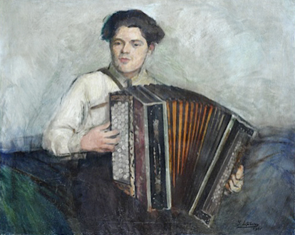 Une toile d'accordéoniste par la peintre Simone Lefebvre en 1931